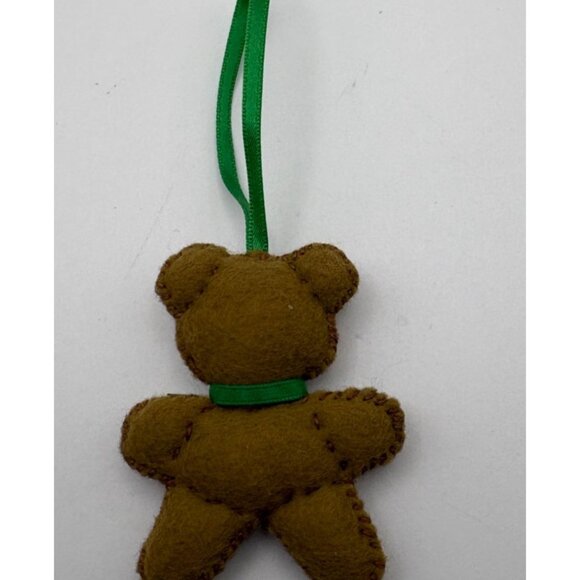 Gingerbread Bear Christmas Ornament Handmade Felt Green Bow Vintage - Picture 2 of 6